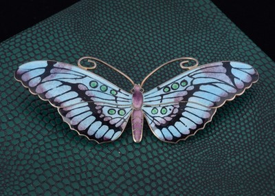 Lot 168 - A continental white metal and enamel butterfly brooch