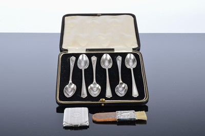 Lot 212 - A cased set of six George V silver teaspoons and two other items