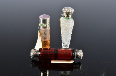 Lot 265 - Three Victorian and later glass and silver mounted scent bottle