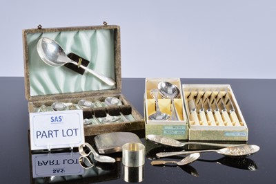 Lot 270 - An Art Deco silver cigarette case together with a quantity of silver plated flatware
