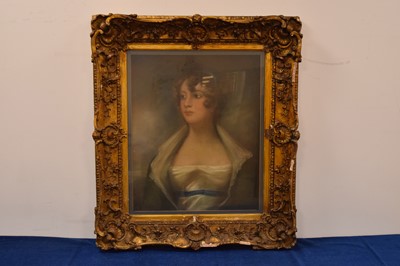 Lot 641 - British School - early 19th century, pastel on paper, Portrait of a Lady, 61cm by 51cm, in ornate gilt frame, AF