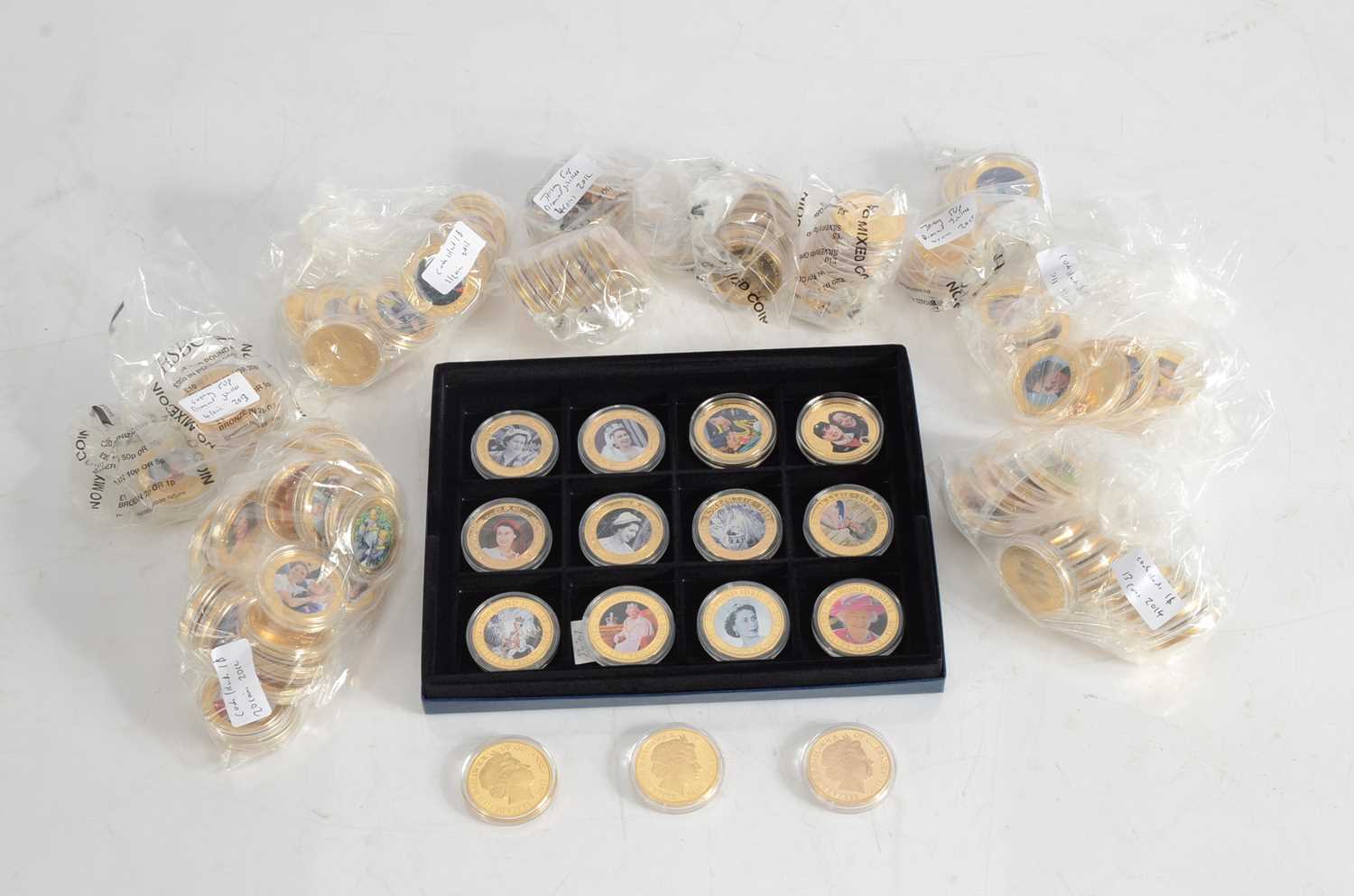 Lot 80 - A large collection of modern gold plated commemorative coins and medallions