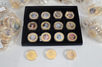 Lot 80 - A large collection of modern gold plated commemorative coins and medallions