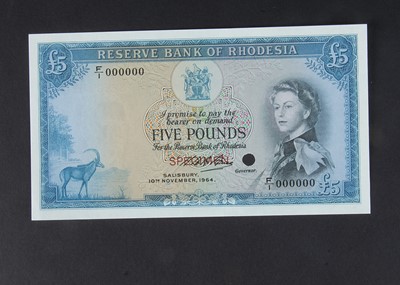 Lot 165 - Specimen Bank Note: Reserve Bank of Rhodesia specimen 5 Pounds