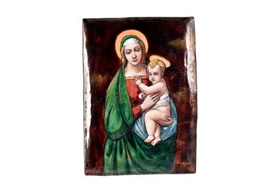 Lot 329 - An enamel plaque of the Virgin Mary and Child