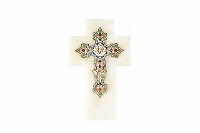 Lot 349 - A French Cloisonne enamel and brass Cross