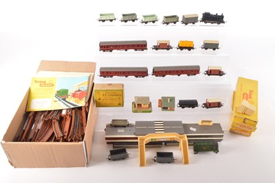 Lot 14 - Tri-ang TT Gauge Locomotive Coaches Goods Rolling Stock Station other Accessories Track Catalogues and Instructions (qty)