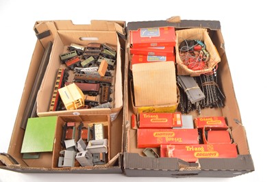 Lot 20 - Tri-ang  00 Gauge Railways Locomotives  and Accessories and Minic Motorway Cars and Track and Trix and Hornby-Dublo wagons (qty)