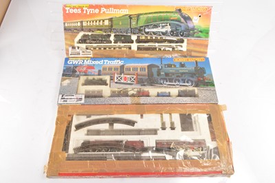 Lot 71 - Hornby 00 gauge Tees Tyne Pullman GW Mixed Freight and LMS express sets in original boxes (3)