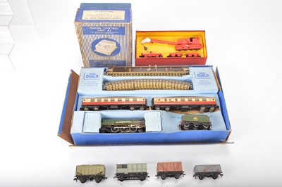 Lot 218 - Hornby Dublo 00 gauge  3-rail Locomotive coaches wagons with track and accessories (qty in 1 box)