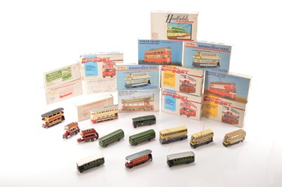 Lot 234 - Unmade boxed 00 Gauge Hadfield's Tower and Keil Kraft Tram and Bus kits and two Hadfield Assembled Tram Kits and Concept and other makers Bus and Tram models (25)