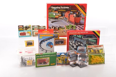Lot 391 - Hornby Airfix Merit and other  00 gauge unbuilt accessories and diecast all in original packaging (qty in 1 box)