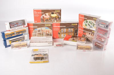 Lot 404 - Continental and British HO Gauge Trams and Buses by Wiking Brekina and other makers and various Faller HO Gauge Modern Image Shop Office and Factory exterior and interior Accessories (18)