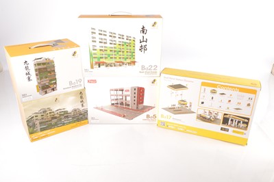 Lot 407 - Various scales Toyeast China Hong Kong Street 00/HO Gauge and 1:64 or similar Building Dioramas clip together kits (no glue required) (5)