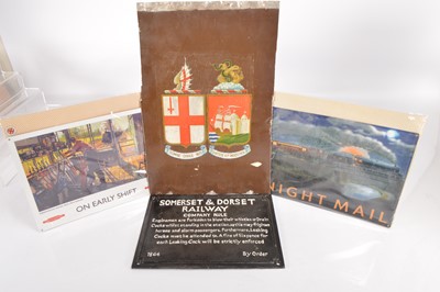 Lot 458 - SDR warning sign with GWR crest cut from a vehicle side together with two modern metal signs (4)