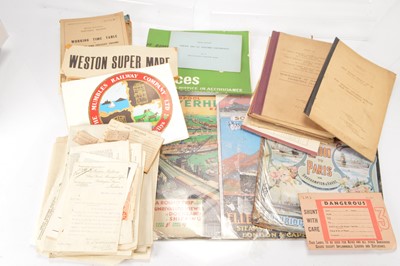 Lot 462 - Railway timetables and paper memorabilia with reproduction metal signs (qty in 1 box)