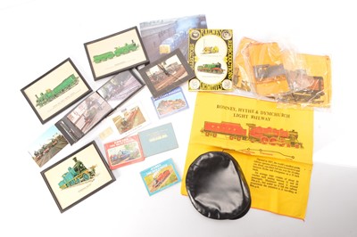 Lot 474 - Collection of Framed Pictures collectors cards dusters and other railway items (qty in 1 box)