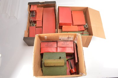 Lot 491 - Hornby 0 Gauge boxed and unboxed  Railway Accessories including No 0 Engine Shed Footbridge Signal Cabins and Signals and other items (24)