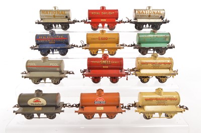 Lot 499 - Hornby 0 Gauge pre and post war unboxed Tank wagons (12)