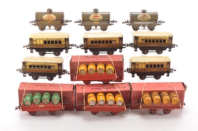Lot 590 - Hornby 0 Gauge group of no.1 Pullman coaches and goods rolling stock (24 plus)