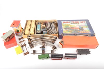 Lot 722 - Marx Hornby and other Tinplate Rolling Stock 0 Gauge and tracks  (qty in 1 box)