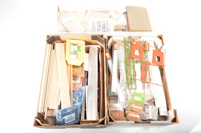 Lot 723 - 0 Gauge kits components and building materials with many decals and transfers  (qty in 3 boxes)