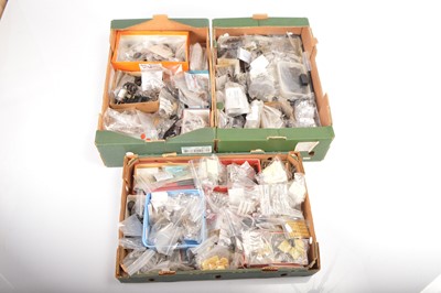 Lot 726 - Slaters and other 0 gauge Rolling stock accessories wheels parts mostly packed in bags (large qty in 3 boxes)