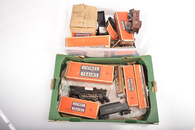 Lot 735 - Lionel Trains 0 gauge Locomotive rolling stock and track (qty in 2 boxes)