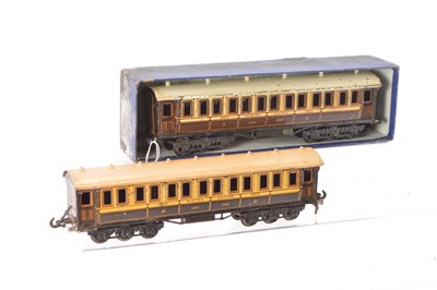 Lot 745 - Carette/Bassett Lowke 0 Gauge pair of 12-wheel LNWR dining saloon (2)