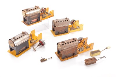 Lot 827 - Four Mamod-for-Meccano Stationary Steam Engines for restoration or spares (4)