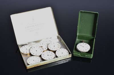 Lot 66 - A Waltham pocket watch movement and seven other Waltham dials and an Elgin pocket watch dial