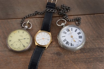 Lot 69 - A Key's Keyless silver open faced pocket watch on chain