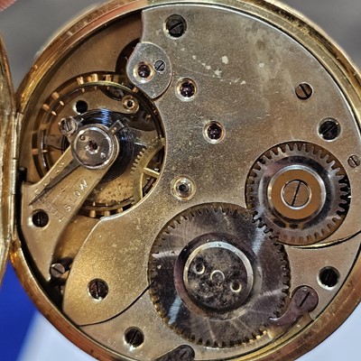 Lot 87 - A circa 1930s 18ct gold half hunter pocket watch