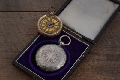 Lot 91 - A late 19th century 9ct gold open faced pocket watch and a silver full hunter example