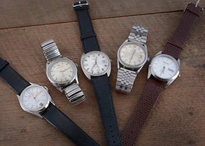 Lot 195 - Five vintage and modern stainless steel automatic wrist watches