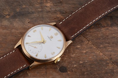 Lot 214 - A c1950s Omega manual wind gold cased wristwatch