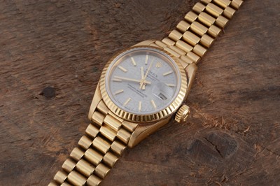 Lot 223 - a 1980s Rolex Oyster Perpetual Datejust 18ct gold ladies wrist watch