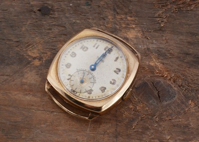 Lot 225 - A c1950s Tudor manual wind 9ct gold cased wristwatch head
