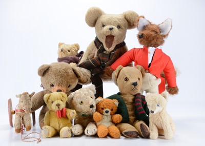 Lot 229 - Ten post-war teddy bears/soft toys