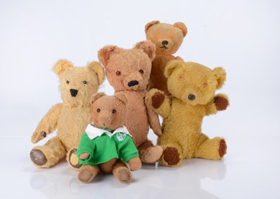 Lot 408 - Five post war teddy bears