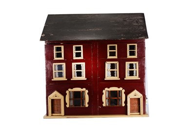 Lot 483 - An early 20th century large painted wooden semi-detached dolls' houses