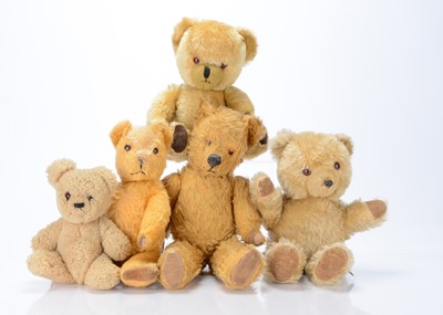 Lot 567 - Five post-war British teddy bears