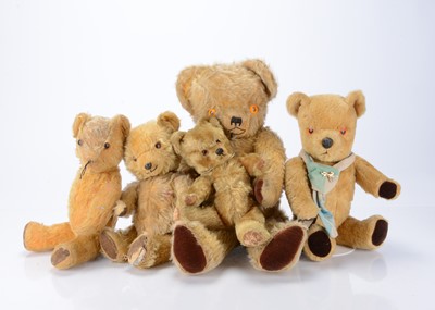 Lot 588 - Five post-war teddy bears