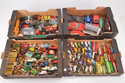 Lot 299 - Large quantity in four boxes of boxed and unboxed vintage and modern various scales Diecast by selection of makers (140+ in four boxes)
