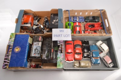 Lot 318 - Mainly Unboxed Large Collection of 1:18/1:10  Scale and Smaller Prewar to Modern Diecast Cars and Motor Cycles All With Varying Levels of Damage (8 boxes)