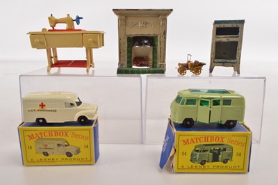 Lot 395 - Boxed Matchbox Ambulance and Camping Car and Taylor and Barrett unboxed Dolls House Furniture (6)