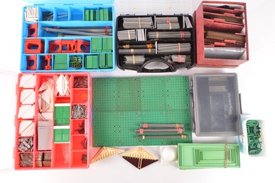 Lot 572 - Very very large collection of mostly 1950'3 Bayko, most parts loose in five Strorage cabinets and six fruit boxes with 18 original Bayko (mostly empty) boxes (very large qty)