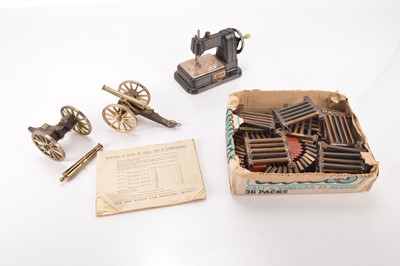 Lot 580 - Uncommon Kliptiko Construction set and pair of large scale Canons and Vulcan Sewing Machine (4)