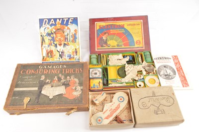 Lot 582 - 1930's Stratosplan Airplane set Meccano Elektron set and  circa 1910 Gamages Conjuring set (3)