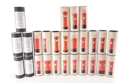 Lot 591 - Large collection of boxed Royal Mail Collectible British 1:19 scale painted Pewter model Post Pillar Boxes from Victorian to present day including Airmail Boxes  (26)